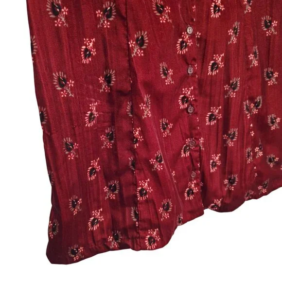 Obey Size M Dress Rouge Mini Floral Crinkle Velvet Button Front Ox Blood Red - Picture 8 of 12